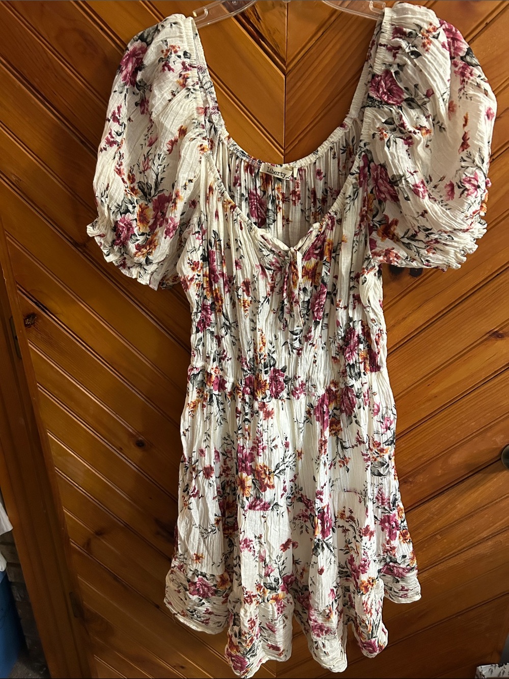 Liberty Love Cream Mini Dress with Pink and Yellow Floral Accents